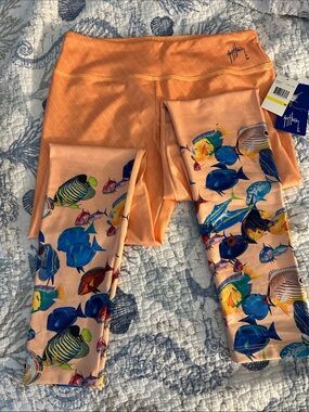 Guy Harvey Peach Leggings with Multicolor Tropical Fish Print